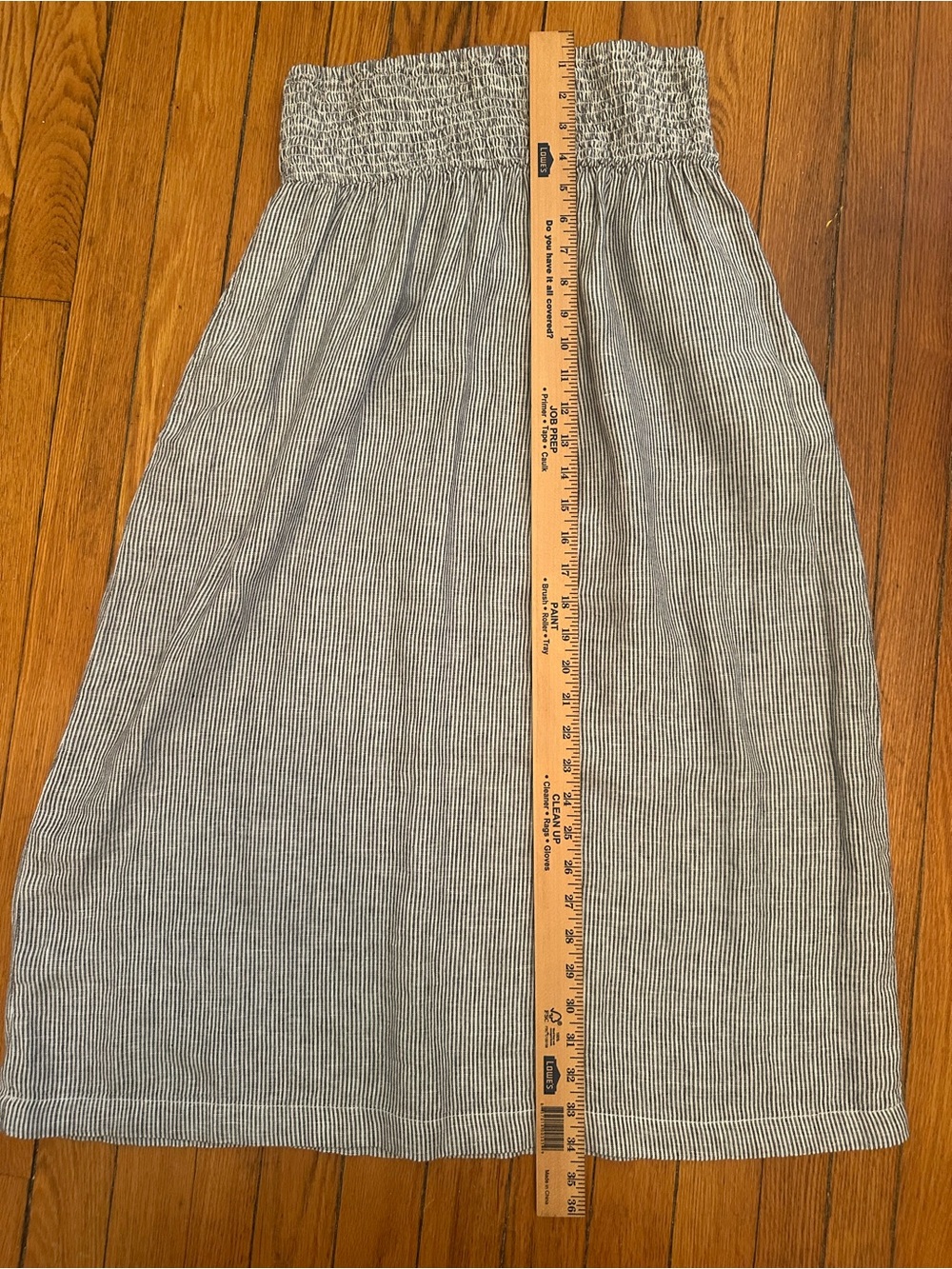 Tahari 100% Linen Blue Stripe Smocked Maxi Skirt Women's Large Coastal Vaca 1138 - Picture 6 of 7